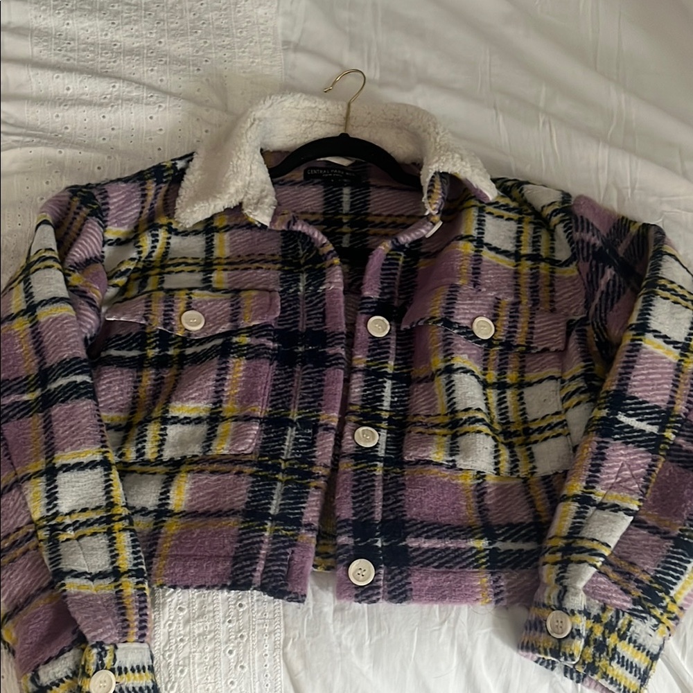 Central Park West Purple Plaid Wool Cropped Jacket New York